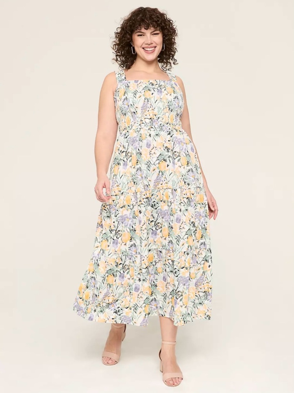 Lane Bryant Smocked-Bodice Square-Neck Maxi Dress Floral NWT 18/20 2X